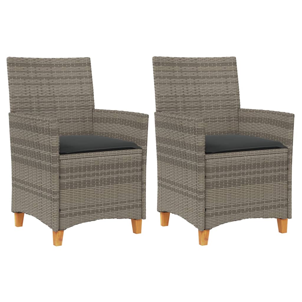 Tuinstoelen 2 st met kussens poly rattan en massief hout grijs is nu te koop bij PeponiXL, paradijselijk wonen!