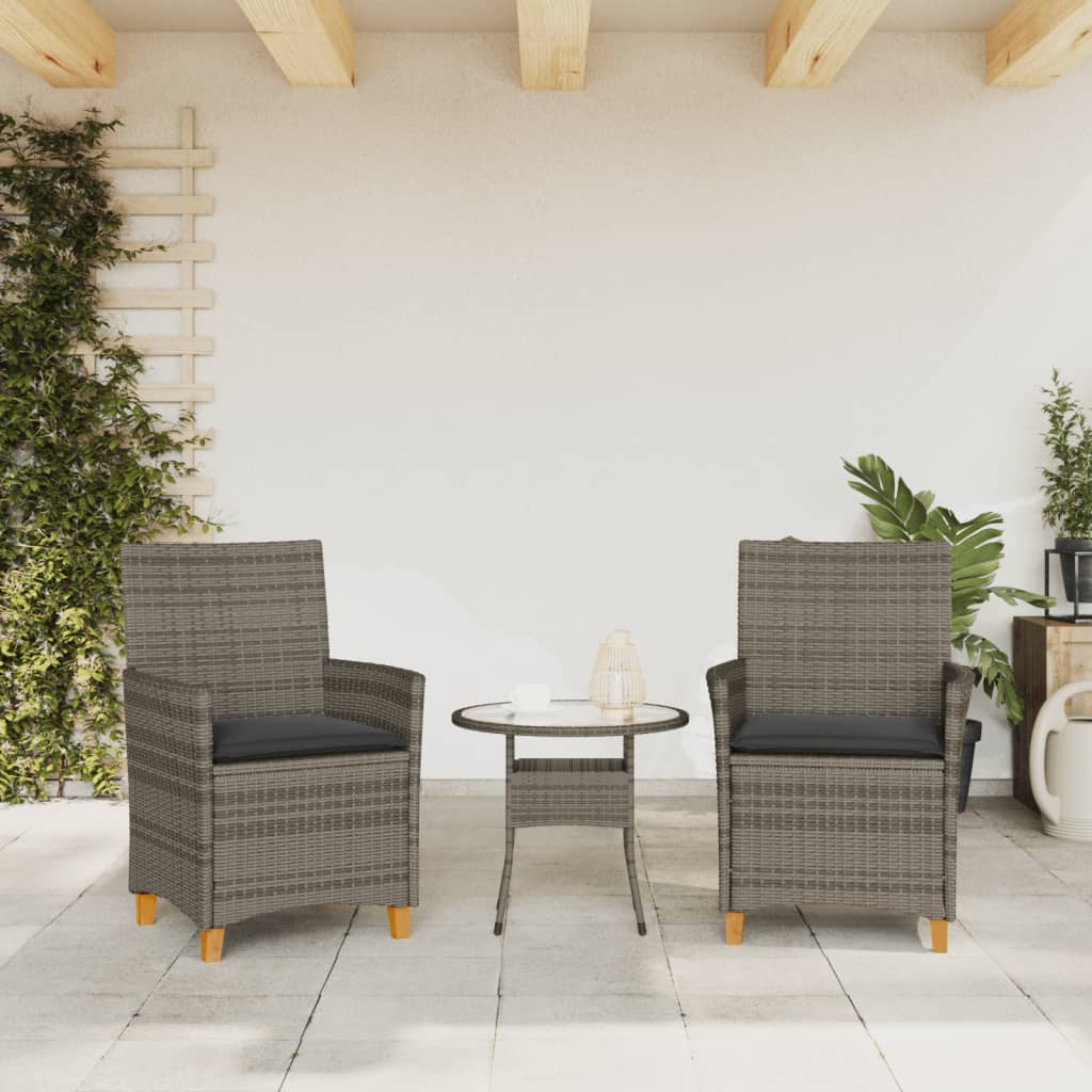 Tuinstoelen 2 st met kussens poly rattan en massief hout grijs is nu te koop bij PeponiXL, paradijselijk wonen!