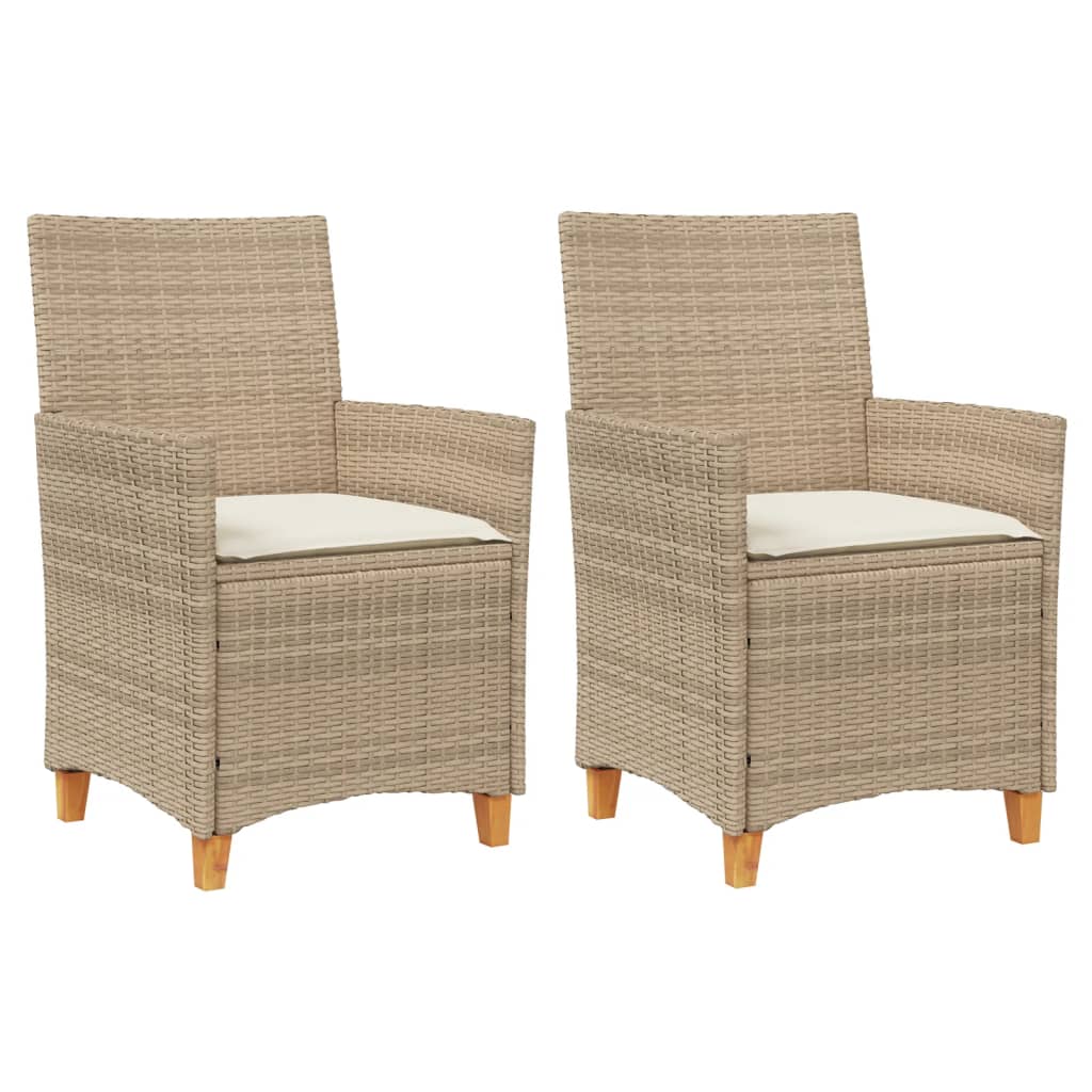 Tuinstoelen 2 st met kussens poly rattan en massief hout beige is nu te koop bij PeponiXL, paradijselijk wonen!