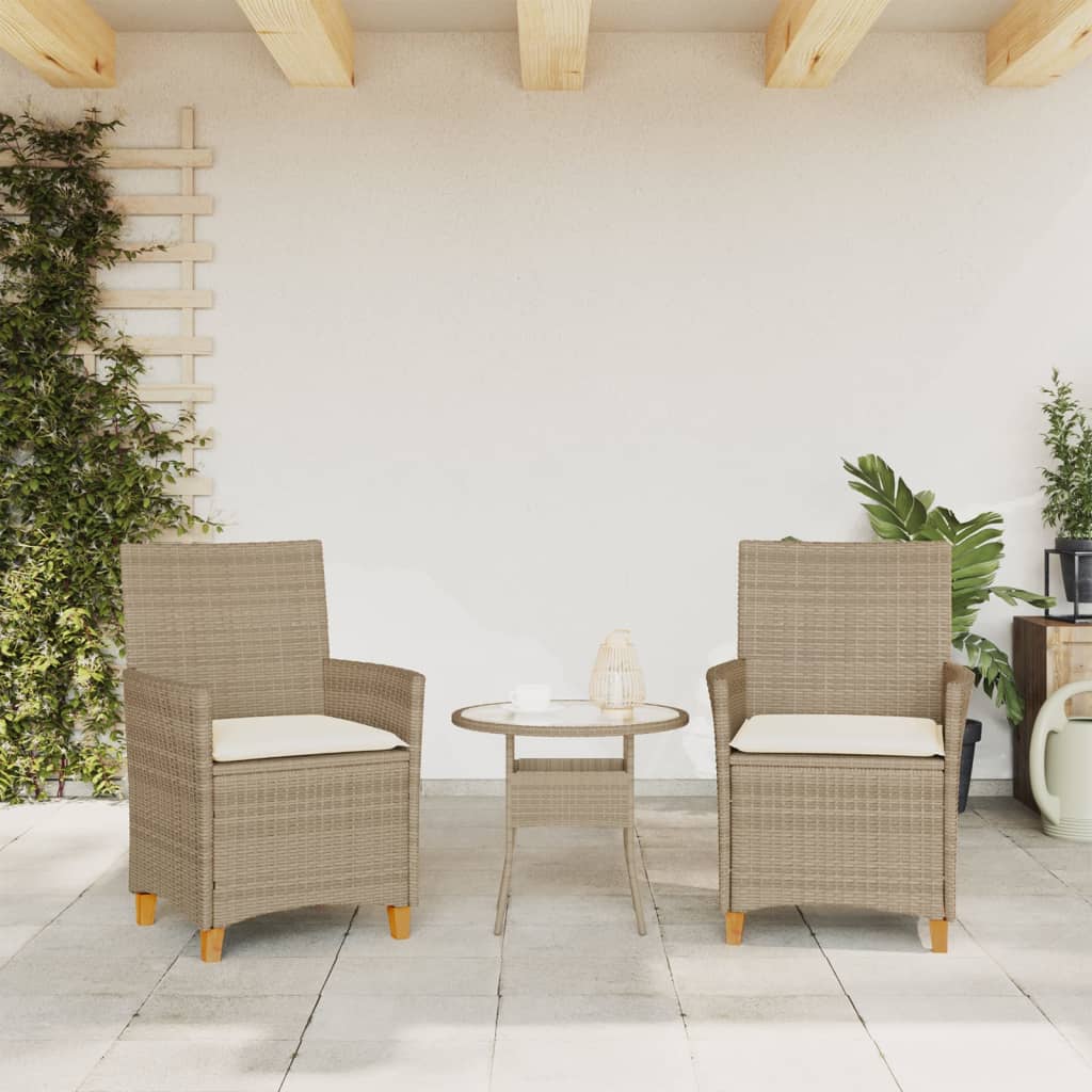 Tuinstoelen 2 st met kussens poly rattan en massief hout beige is nu te koop bij PeponiXL, paradijselijk wonen!