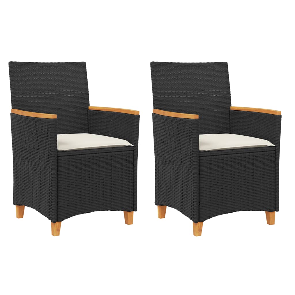 Tuinstoelen 2 st met kussens poly rattan en massief hout zwart is nu te koop bij PeponiXL, paradijselijk wonen!