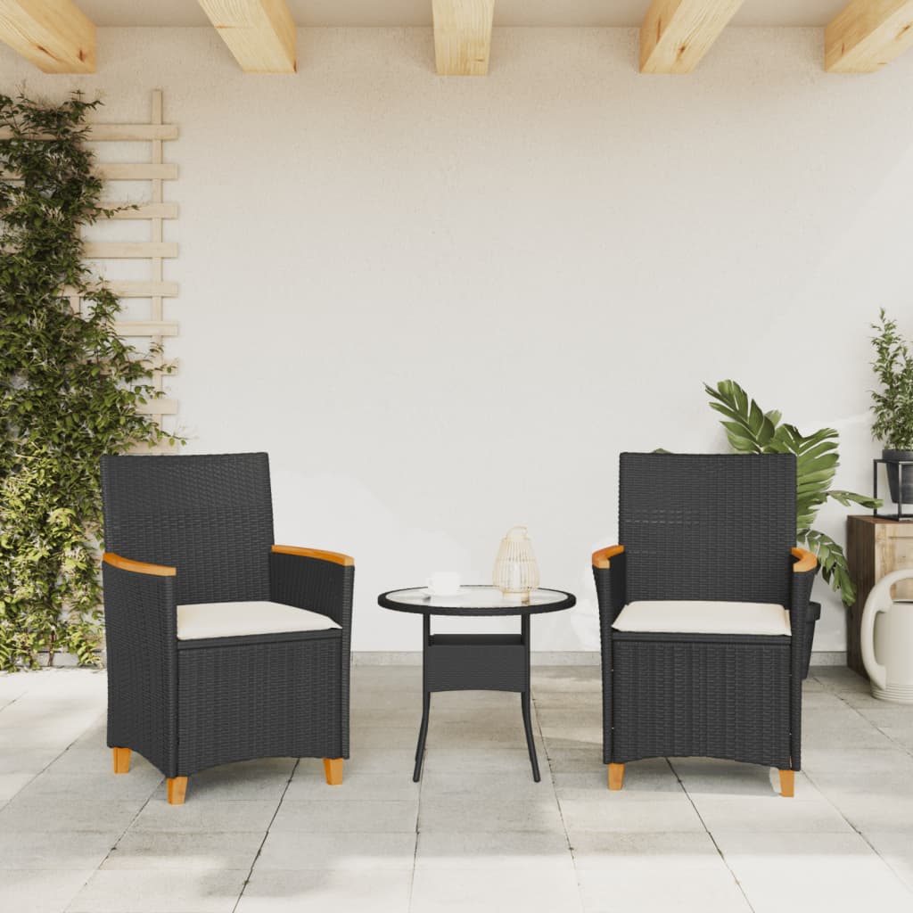 Tuinstoelen 2 st met kussens poly rattan en massief hout zwart is nu te koop bij PeponiXL, paradijselijk wonen!