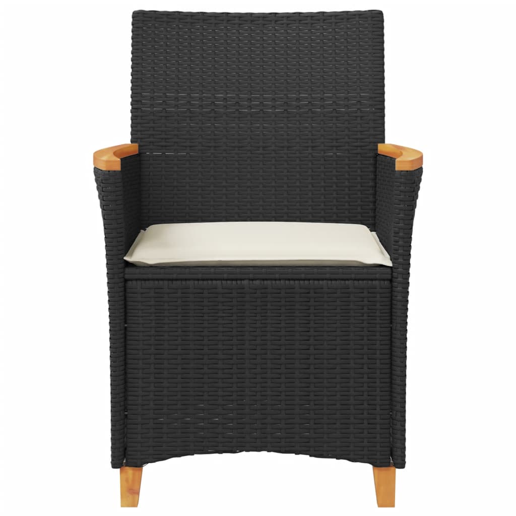 Tuinstoelen 2 st met kussens poly rattan en massief hout zwart is nu te koop bij PeponiXL, paradijselijk wonen!