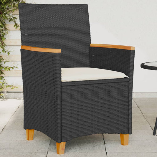 Tuinstoelen 2 st met kussens poly rattan en massief hout zwart is nu te koop bij PeponiXL, paradijselijk wonen!