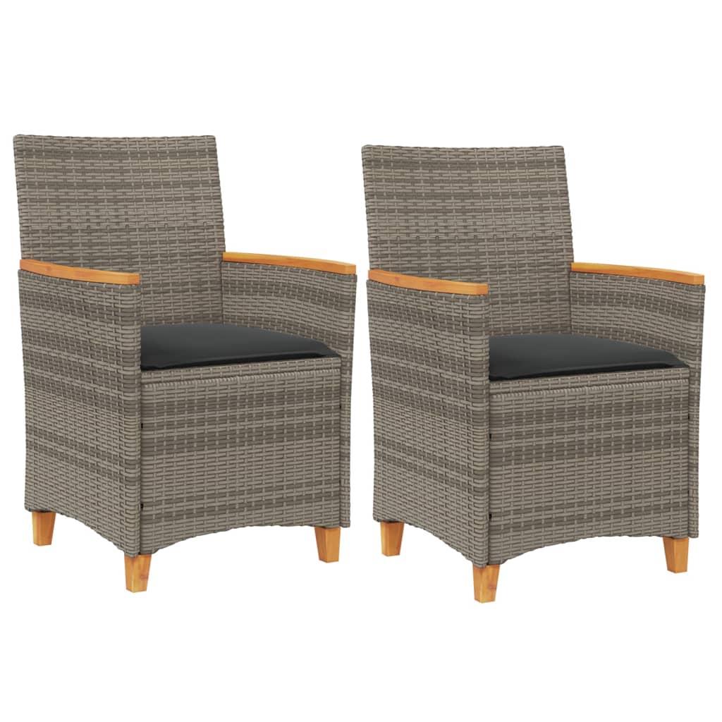 Tuinstoelen 2 st met kussens poly rattan en massief hout grijs is nu te koop bij PeponiXL, paradijselijk wonen!