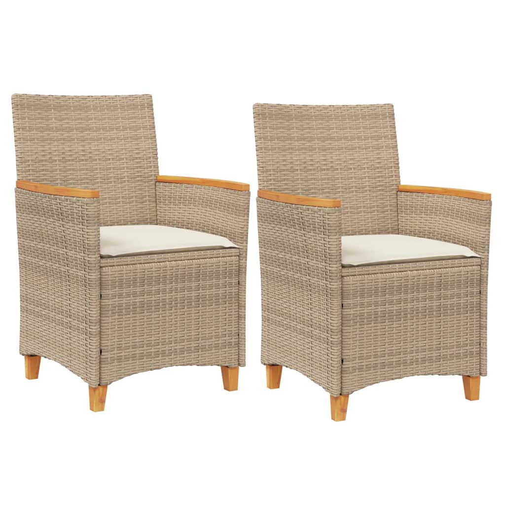 Tuinstoelen 2 st met kussens poly rattan en massief hout beige is nu te koop bij PeponiXL, paradijselijk wonen!
