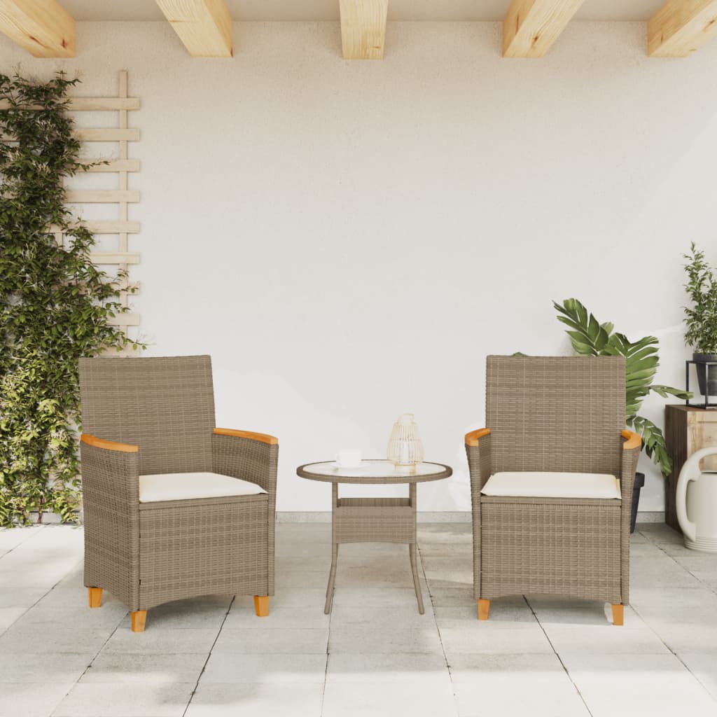 Tuinstoelen 2 st met kussens poly rattan en massief hout beige is nu te koop bij PeponiXL, paradijselijk wonen!