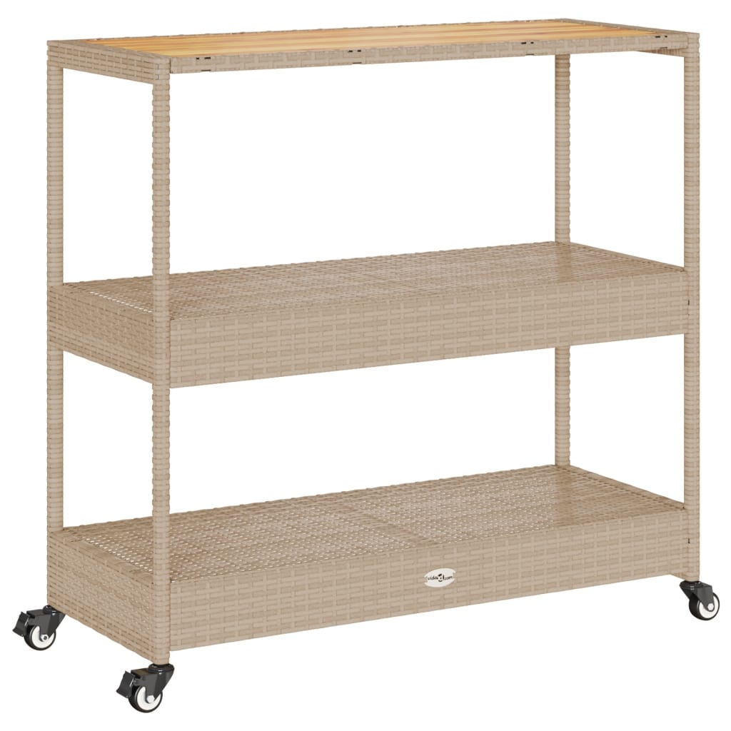 Keukentrolley 3-laags poly rattan en massief acaciahout beige is nu te koop bij PeponiXL, paradijselijk wonen!
