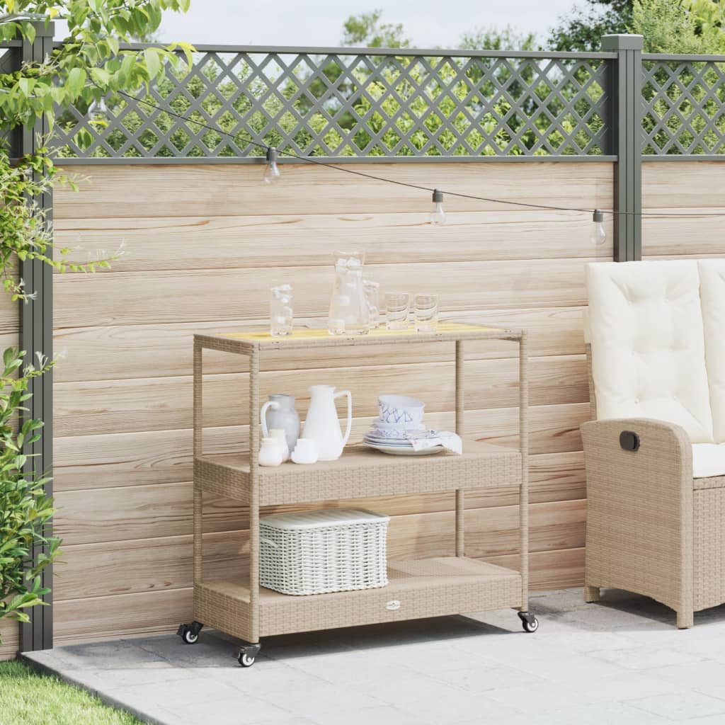 Keukentrolley 3-laags poly rattan en massief acaciahout beige is nu te koop bij PeponiXL, paradijselijk wonen!