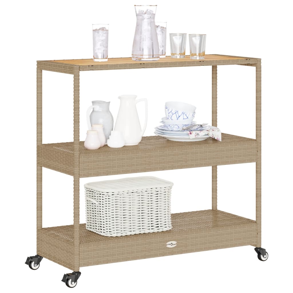 Keukentrolley 3-laags poly rattan en massief acaciahout beige is nu te koop bij PeponiXL, paradijselijk wonen!