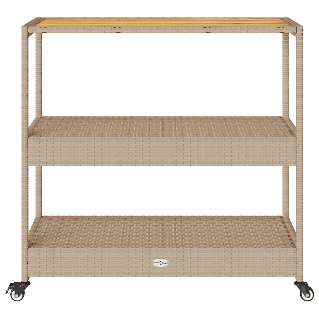 Keukentrolley 3-laags poly rattan en massief acaciahout beige is nu te koop bij PeponiXL, paradijselijk wonen!