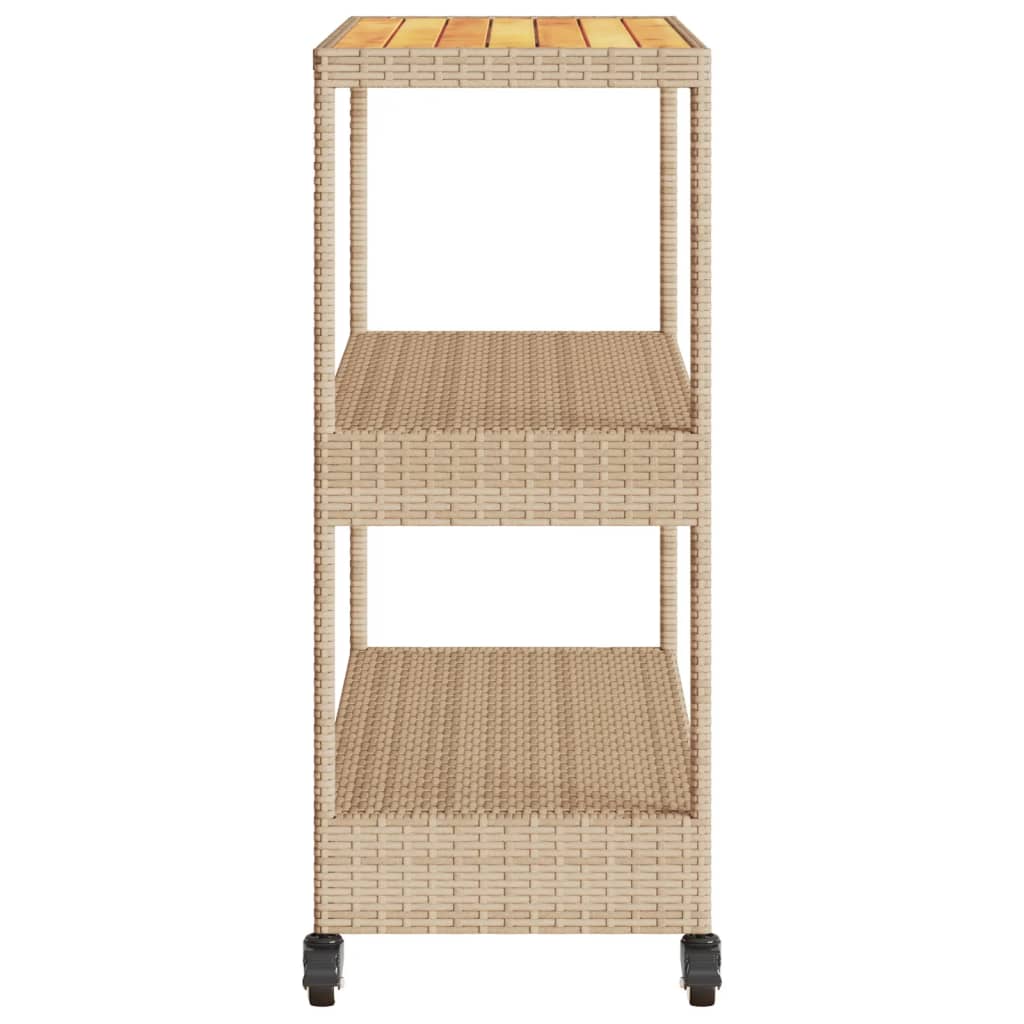 Keukentrolley 3-laags poly rattan en massief acaciahout beige is nu te koop bij PeponiXL, paradijselijk wonen!