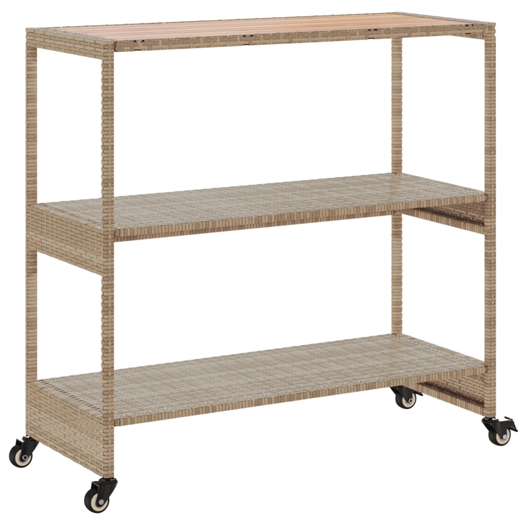 Keukentrolley 3-laags poly rattan en massief acaciahout beige is nu te koop bij PeponiXL, paradijselijk wonen!