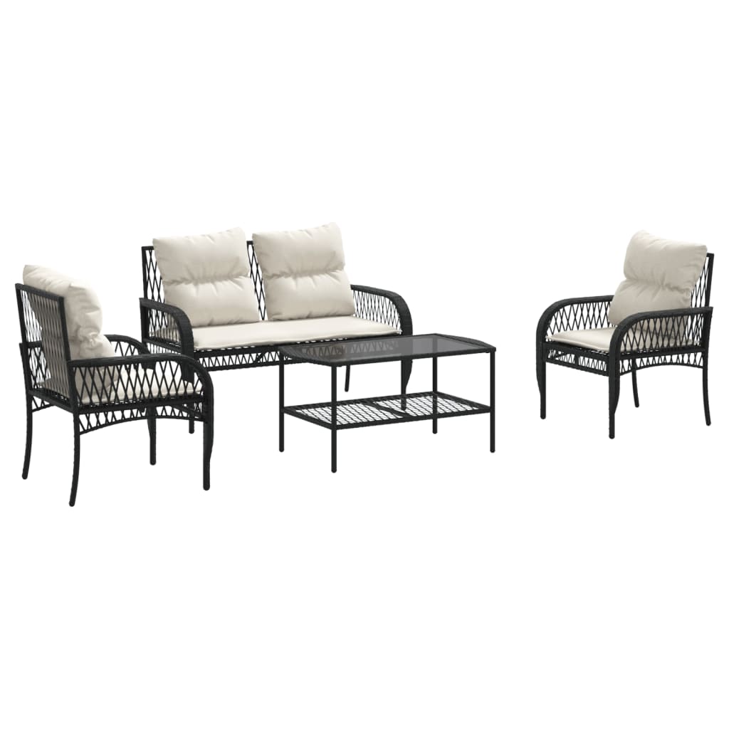 4-delige Loungeset met kussens poly rattan zwart is nu te koop bij PeponiXL, paradijselijk wonen!