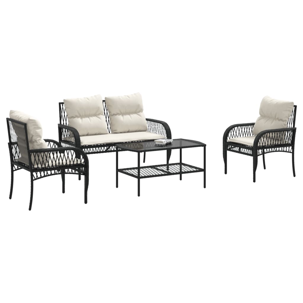 4-delige Loungeset met kussens poly rattan zwart is nu te koop bij PeponiXL, paradijselijk wonen!