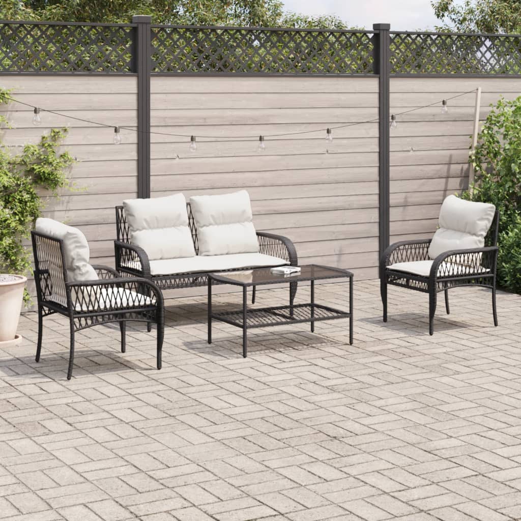 4-delige Loungeset met kussens poly rattan zwart is nu te koop bij PeponiXL, paradijselijk wonen!