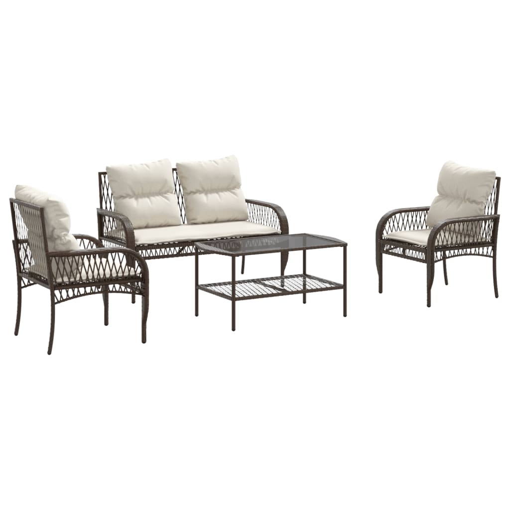 4-delige Loungeset met kussens poly rattan bruin is nu te koop bij PeponiXL, paradijselijk wonen!