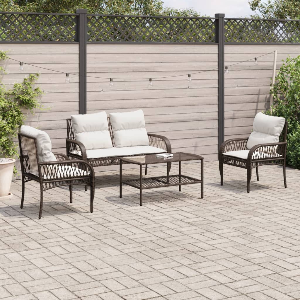4-delige Loungeset met kussens poly rattan bruin is nu te koop bij PeponiXL, paradijselijk wonen!