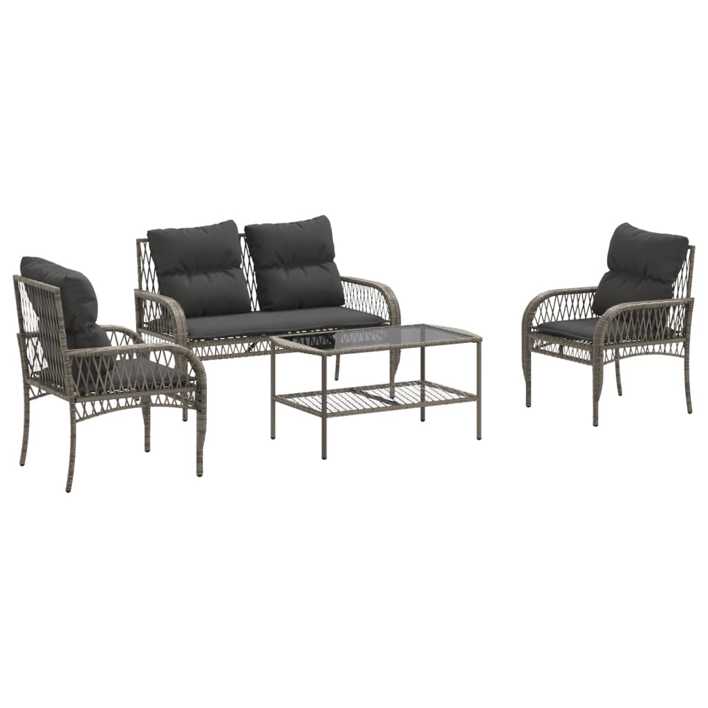 4-delige Loungeset met kussens poly rattan grijs is nu te koop bij PeponiXL, paradijselijk wonen!