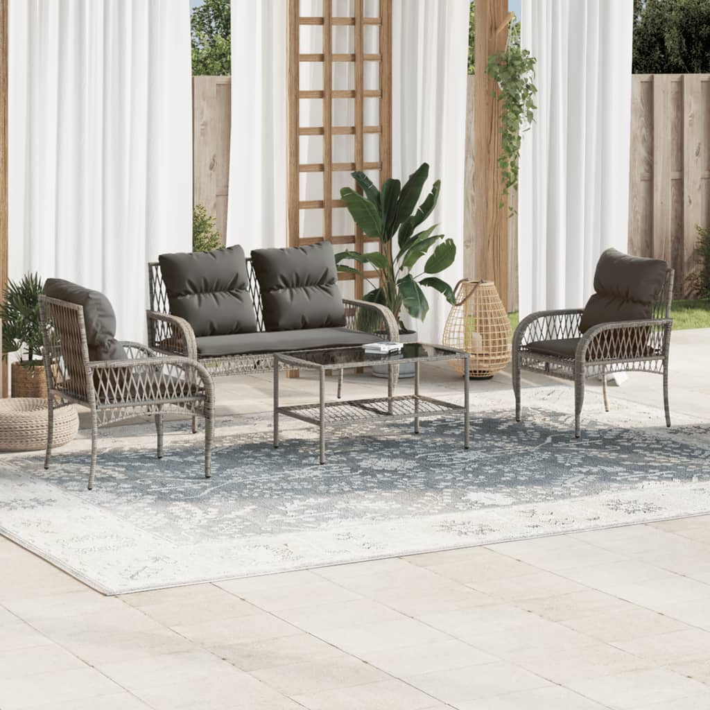 4-delige Loungeset met kussens poly rattan grijs is nu te koop bij PeponiXL, paradijselijk wonen!