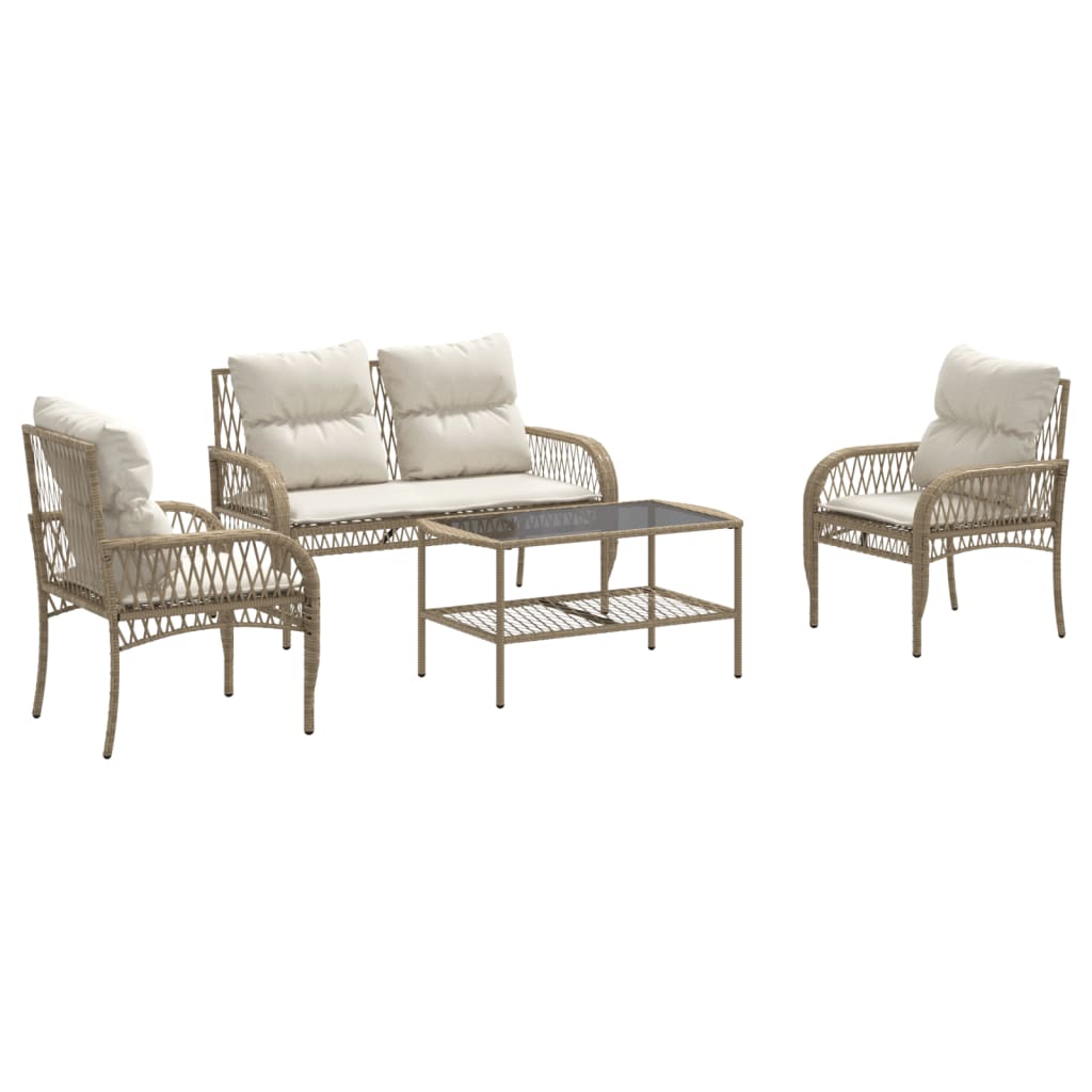 4-delige Loungeset met kussens poly rattan beige is nu te koop bij PeponiXL, paradijselijk wonen!