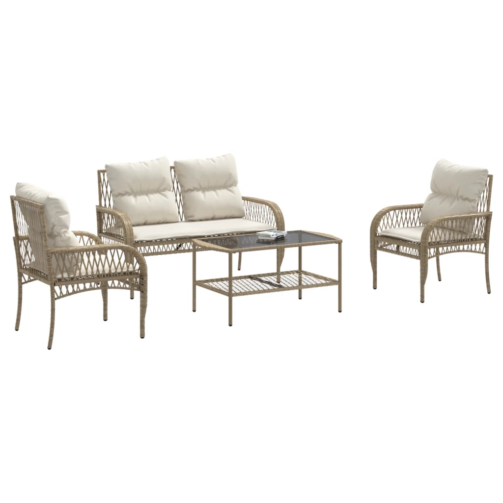 4-delige Loungeset met kussens poly rattan beige is nu te koop bij PeponiXL, paradijselijk wonen!