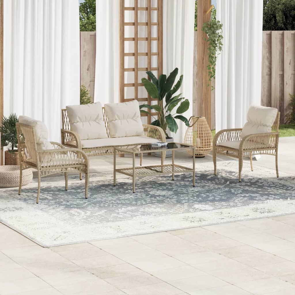 4-delige Loungeset met kussens poly rattan beige is nu te koop bij PeponiXL, paradijselijk wonen!