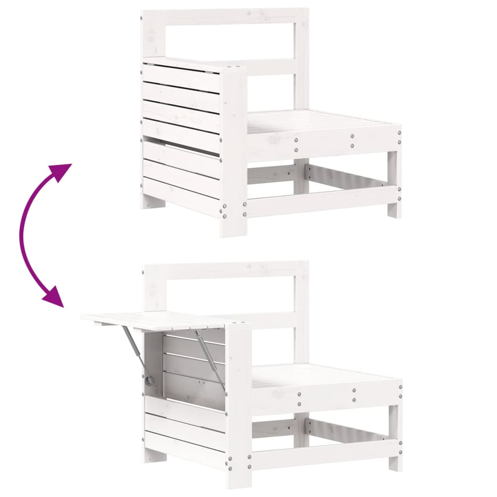 Tuinbank met armleuning en klaptafel massief grenenhout wit is nu te koop bij PeponiXL, paradijselijk wonen!