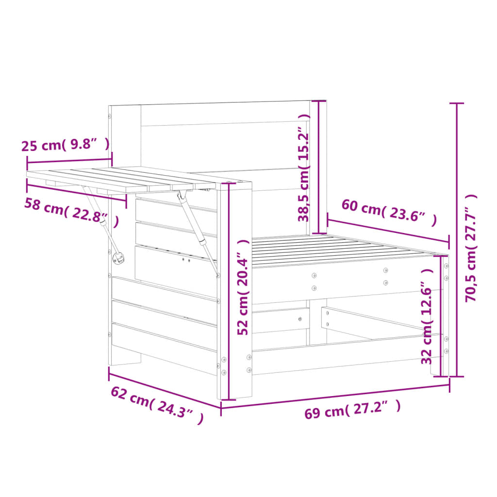 Tuinbank met armleuning en klaptafel grenenhout wasbruin is nu te koop bij PeponiXL, paradijselijk wonen!