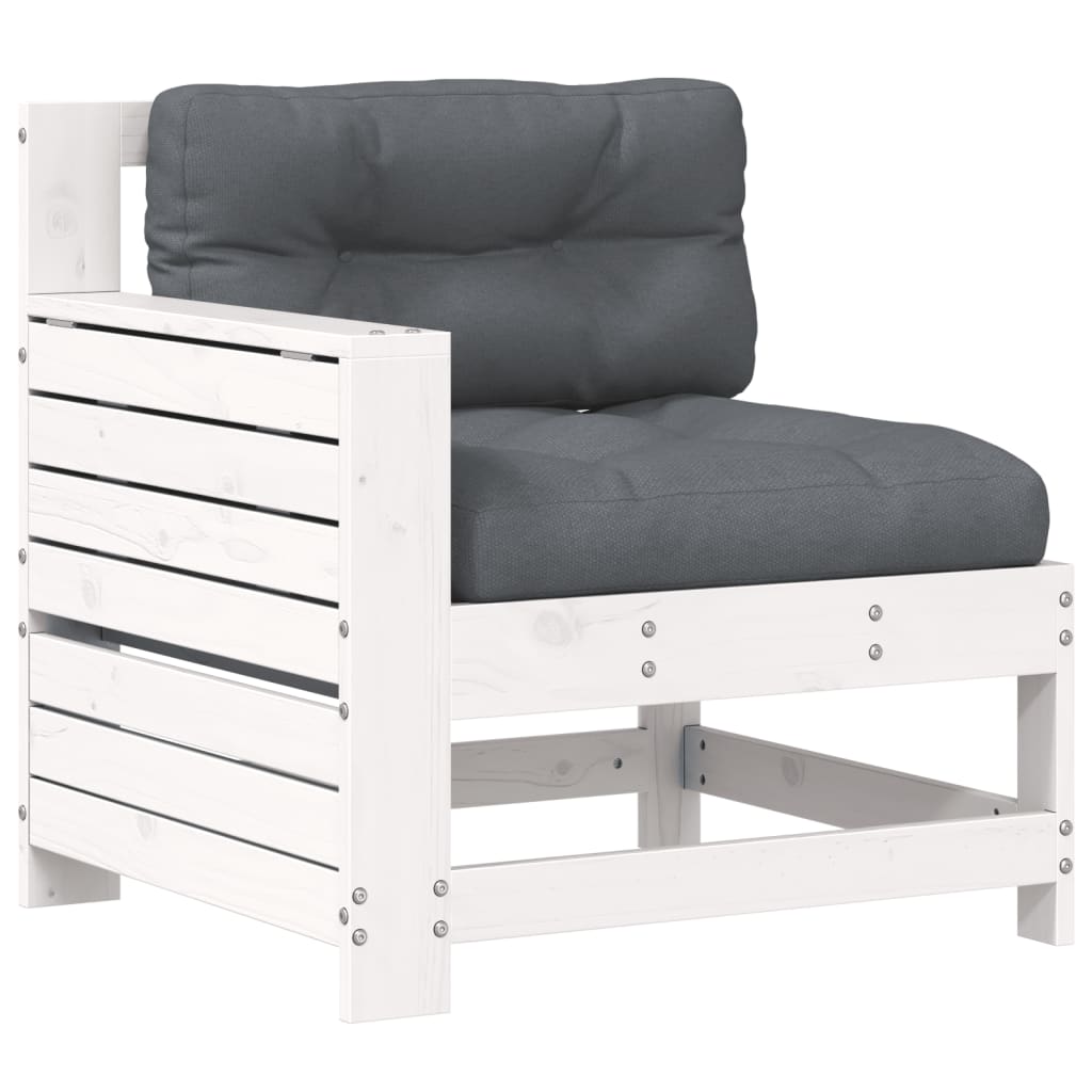 Tuinbank met armleuning en kussen massief grenenhout wit is nu te koop bij PeponiXL, paradijselijk wonen!