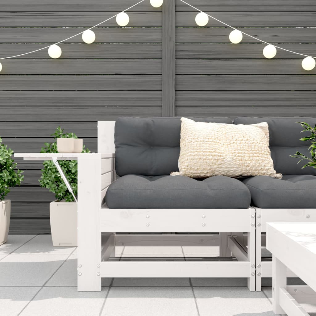Tuinbank met armleuning en kussen massief grenenhout wit is nu te koop bij PeponiXL, paradijselijk wonen!