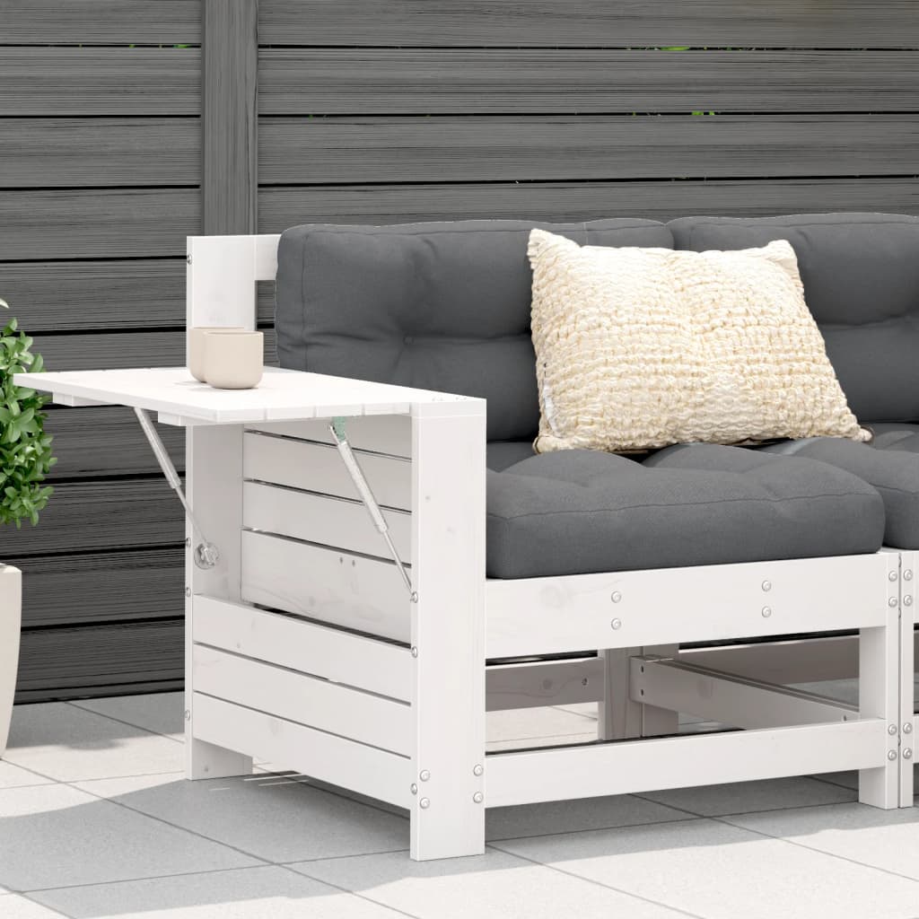 Tuinbank met armleuning en kussen massief grenenhout wit is nu te koop bij PeponiXL, paradijselijk wonen!