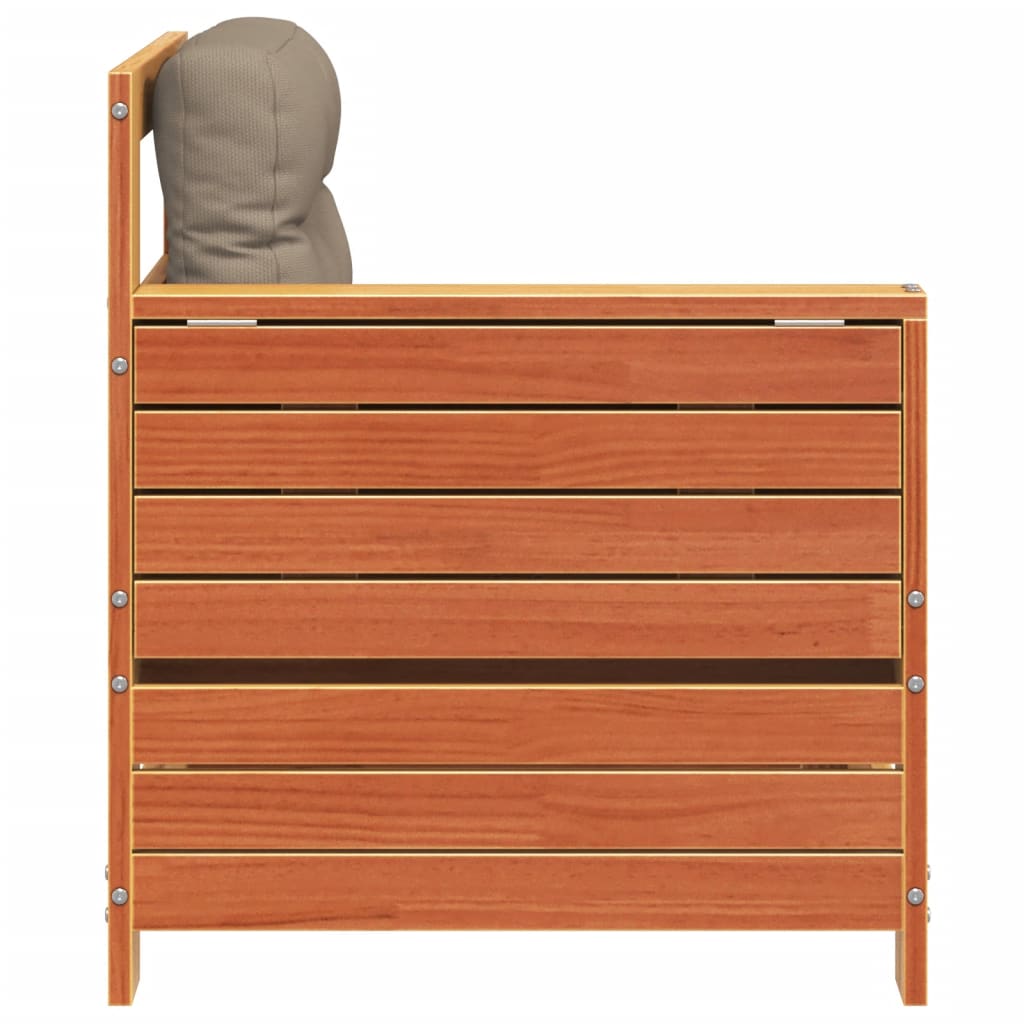 Tuinbank met armleuning en kussen massief grenenhout wasbruin is nu te koop bij PeponiXL, paradijselijk wonen!