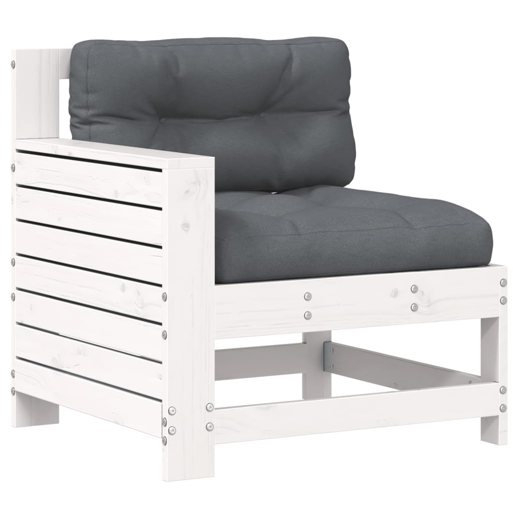 Tuinbank met armleuning en kussen massief grenenhout wit is nu te koop bij PeponiXL, paradijselijk wonen!