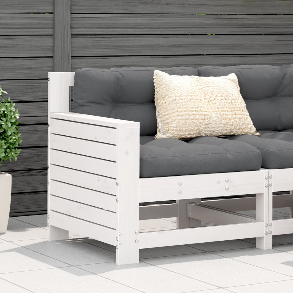 Tuinbank met armleuning en kussen massief grenenhout wit is nu te koop bij PeponiXL, paradijselijk wonen!