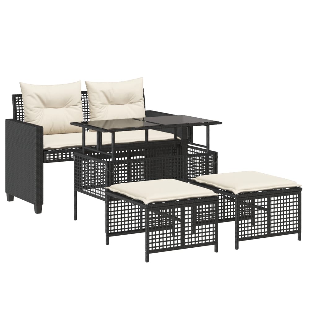 4-delige Loungeset met kussens poly rattan en glas zwart is nu te koop bij PeponiXL, paradijselijk wonen!