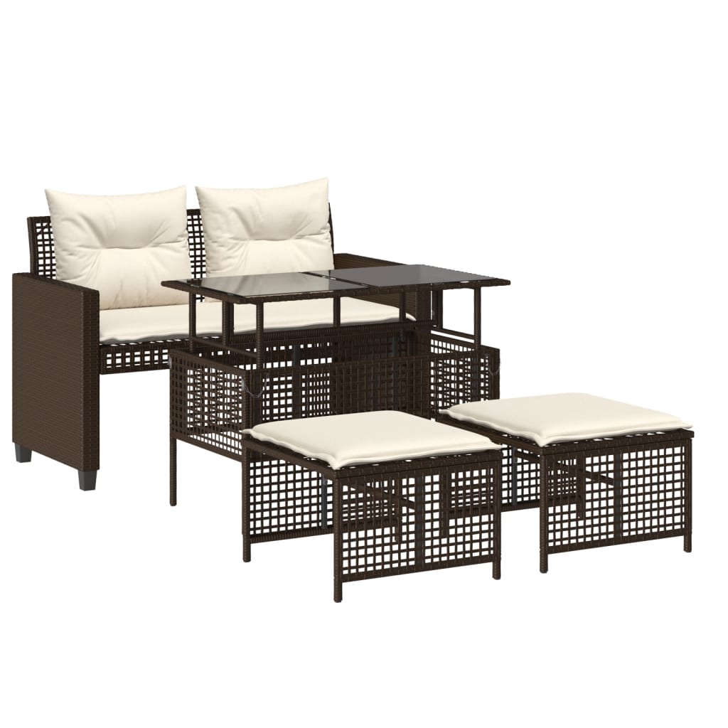 4-delige Loungeset met kussens poly rattan bruin is nu te koop bij PeponiXL, paradijselijk wonen!
