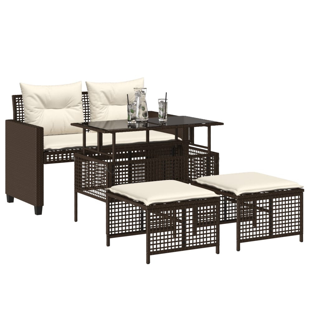 4-delige Loungeset met kussens poly rattan bruin is nu te koop bij PeponiXL, paradijselijk wonen!