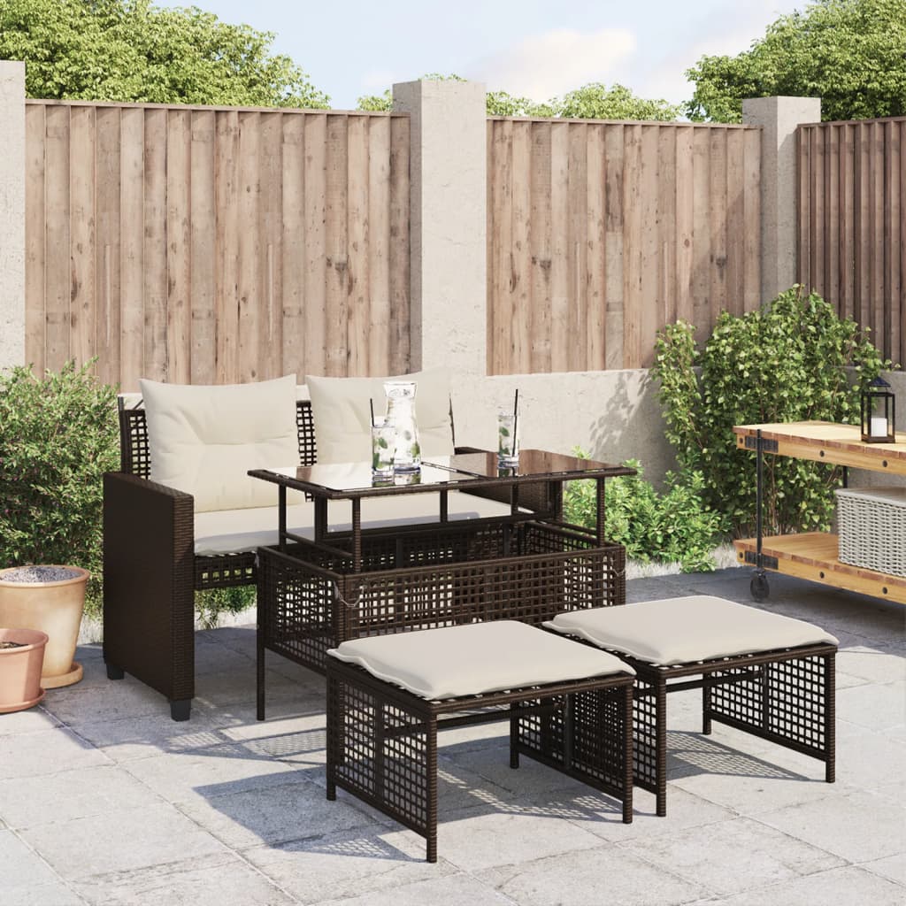 4-delige Loungeset met kussens poly rattan bruin is nu te koop bij PeponiXL, paradijselijk wonen!