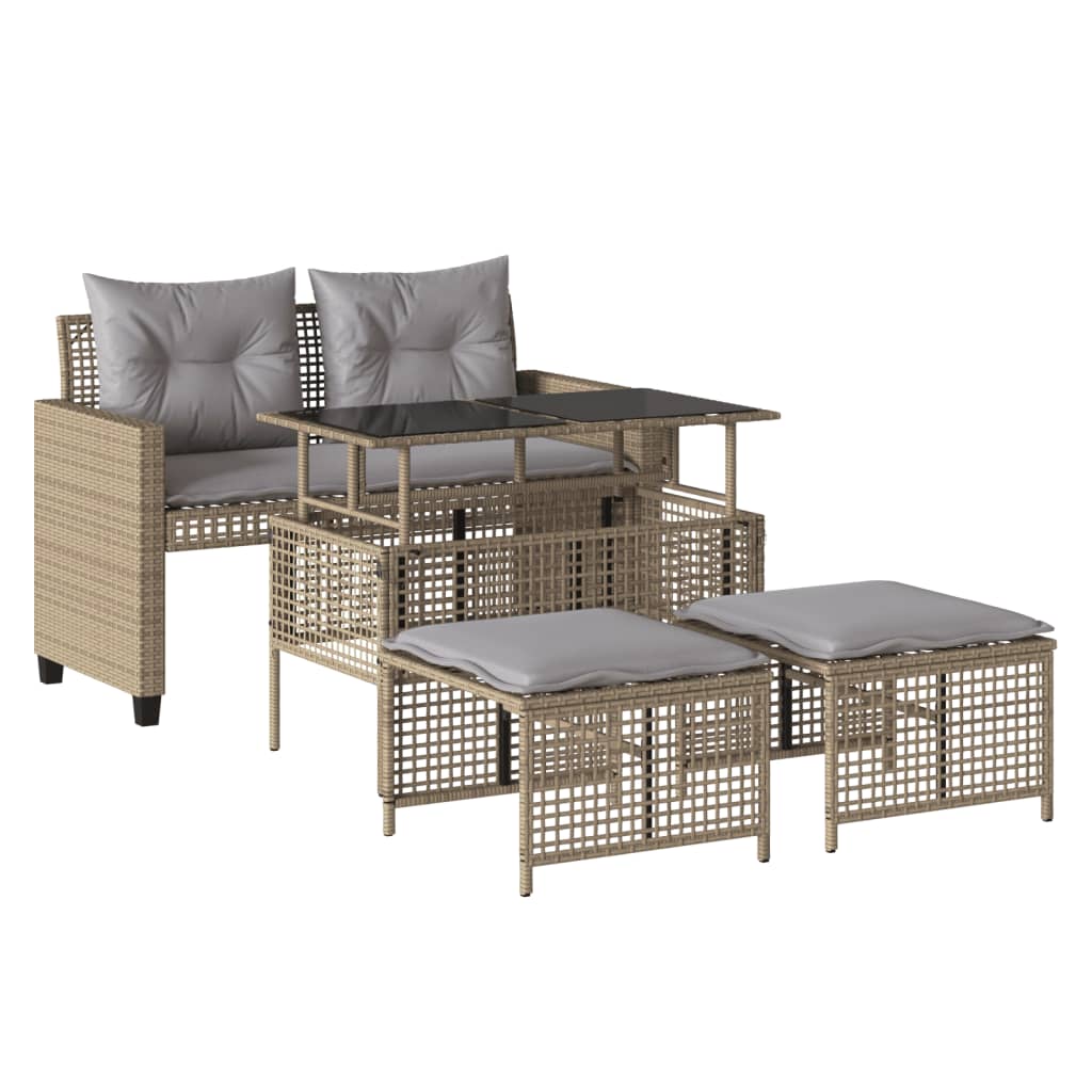 4-delige Loungeset met kussens poly rattan en glas beige is nu te koop bij PeponiXL, paradijselijk wonen!