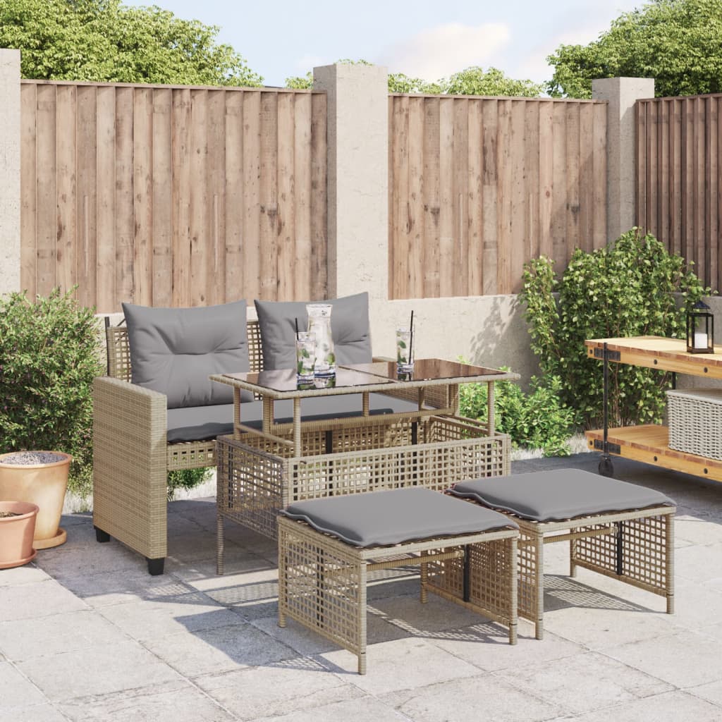 4-delige Loungeset met kussens poly rattan en glas beige is nu te koop bij PeponiXL, paradijselijk wonen!