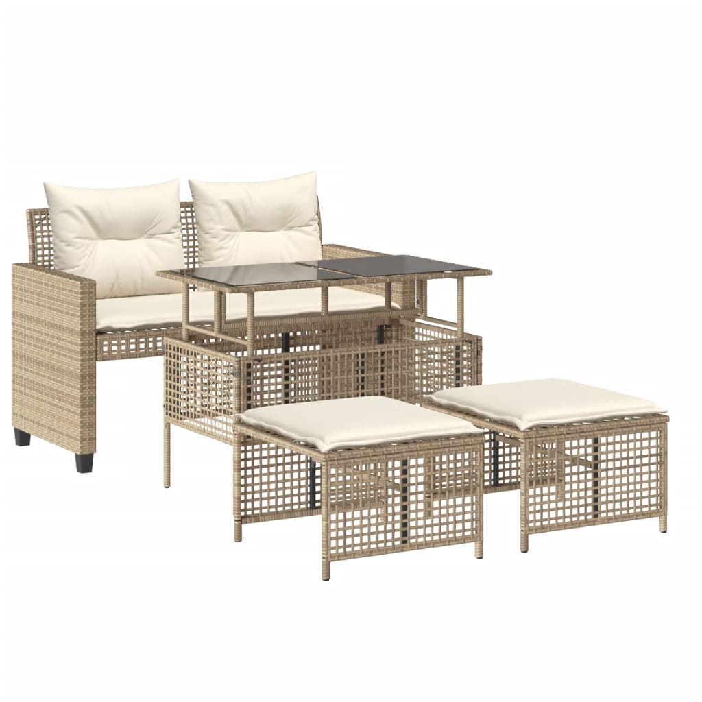 4-delige Loungeset met kussens poly rattan en glas beige is nu te koop bij PeponiXL, paradijselijk wonen!