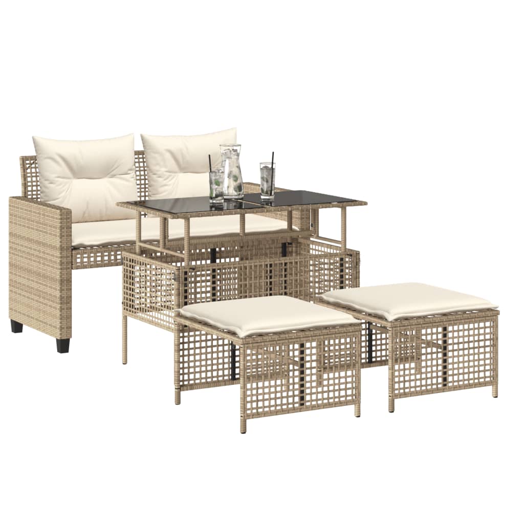 4-delige Loungeset met kussens poly rattan en glas beige is nu te koop bij PeponiXL, paradijselijk wonen!