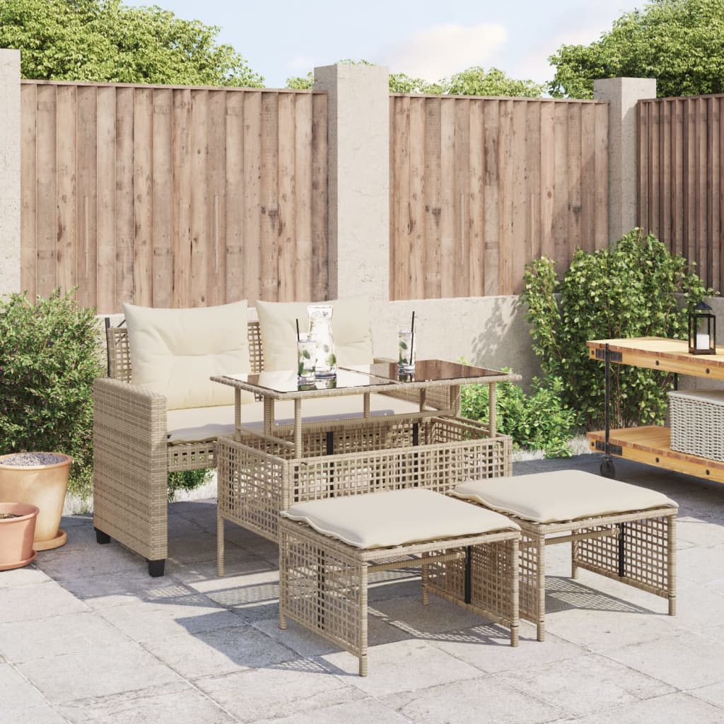 4-delige Loungeset met kussens poly rattan en glas beige is nu te koop bij PeponiXL, paradijselijk wonen!