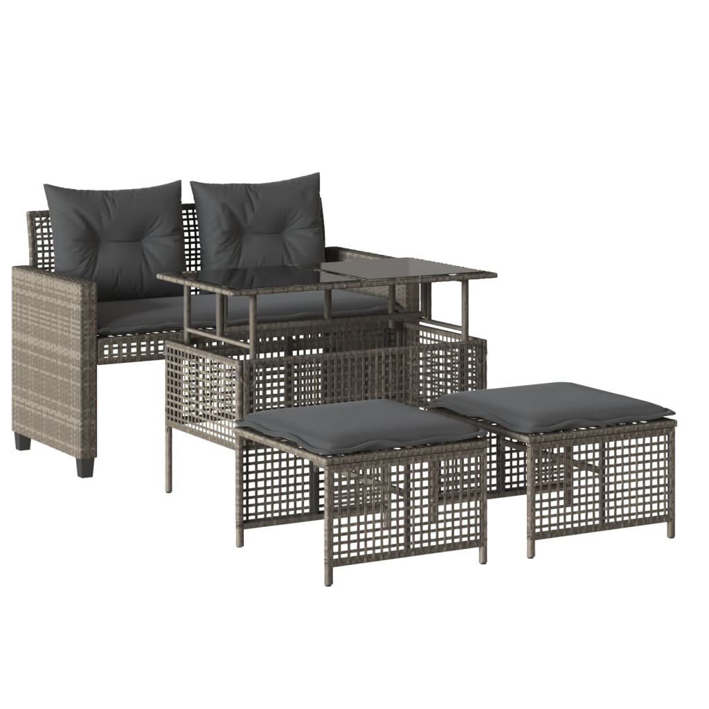 4-delige Loungeset met kussens poly rattan en glas lichtgrijs is nu te koop bij PeponiXL, paradijselijk wonen!