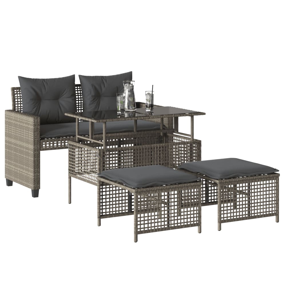 4-delige Loungeset met kussens poly rattan en glas lichtgrijs is nu te koop bij PeponiXL, paradijselijk wonen!