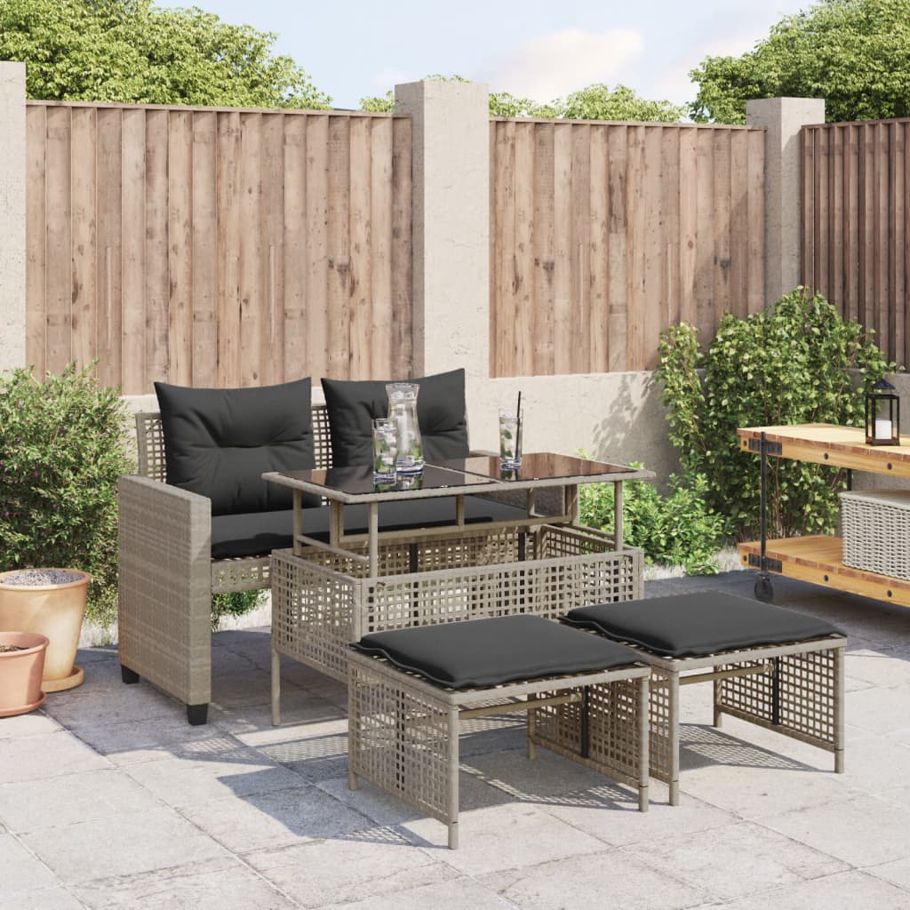 4-delige Loungeset met kussens poly rattan en glas lichtgrijs is nu te koop bij PeponiXL, paradijselijk wonen!