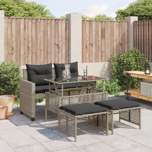 4-delige Loungeset met kussens poly rattan en glas lichtgrijs is nu te koop bij PeponiXL, paradijselijk wonen!
