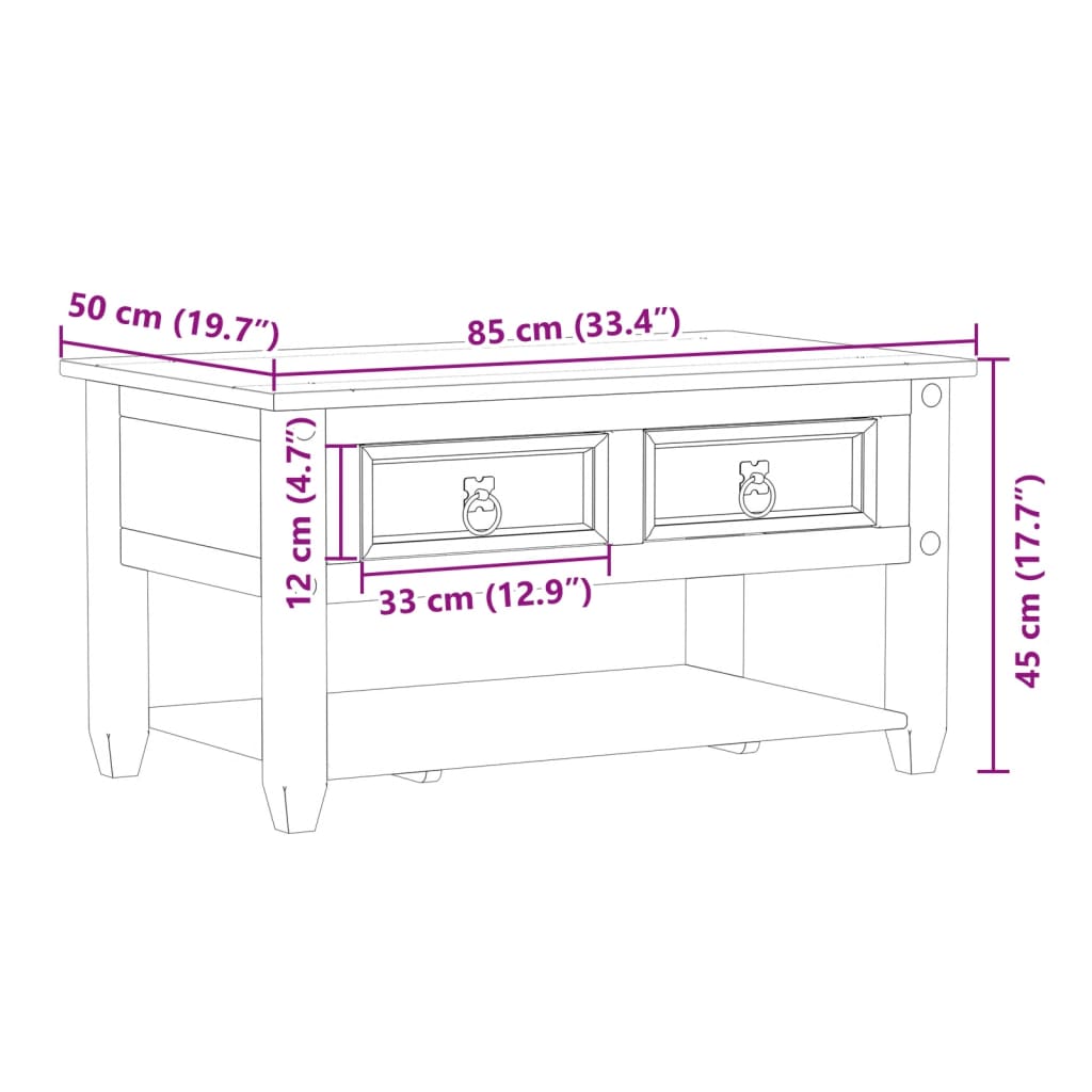 Salontafel met lades Corona 85x50x45 cm massief grenenhout is nu te koop bij PeponiXL, paradijselijk wonen!