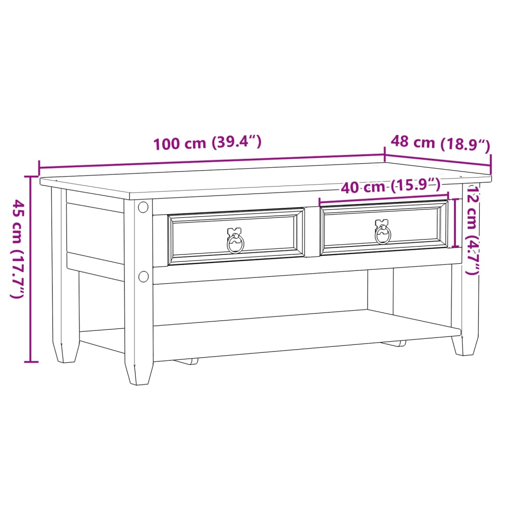 Salontafel met lades Corona 100x48x45 cm massief grenenhout is nu te koop bij PeponiXL, paradijselijk wonen!
